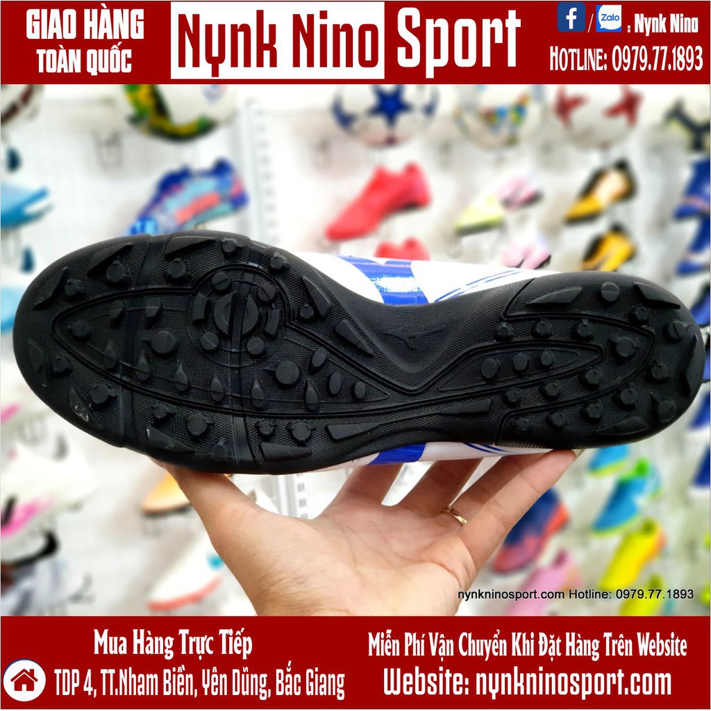 Giày Bóng Đá Mizuno Monarcida Neo Classic Trắng Vạch Xanh Biển TF