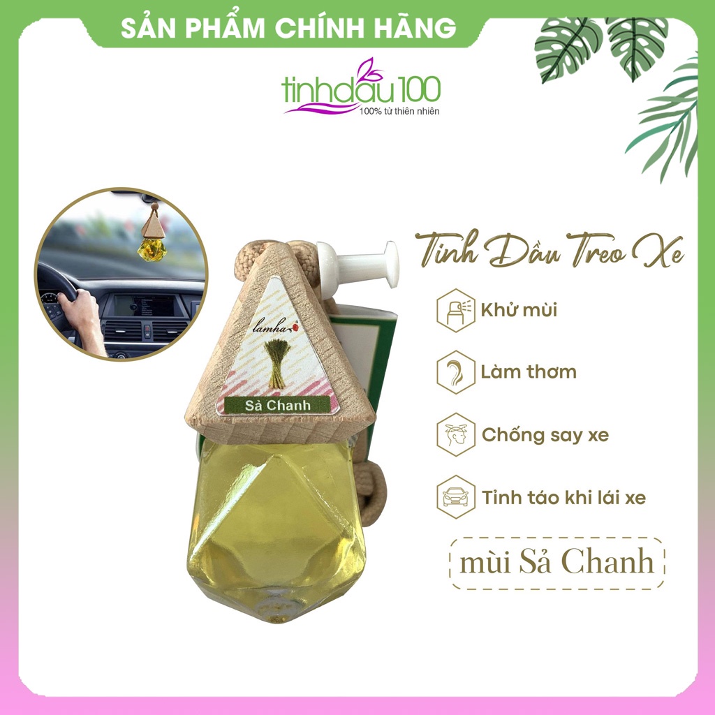 Tinh dầu treo xe ô tô Lam Hà, tinh dầu thơm xe hơi khử mùi, thư giãn, tỉnh táo khi lái xe lọ 7ml Tinh Dầu 100 Shop