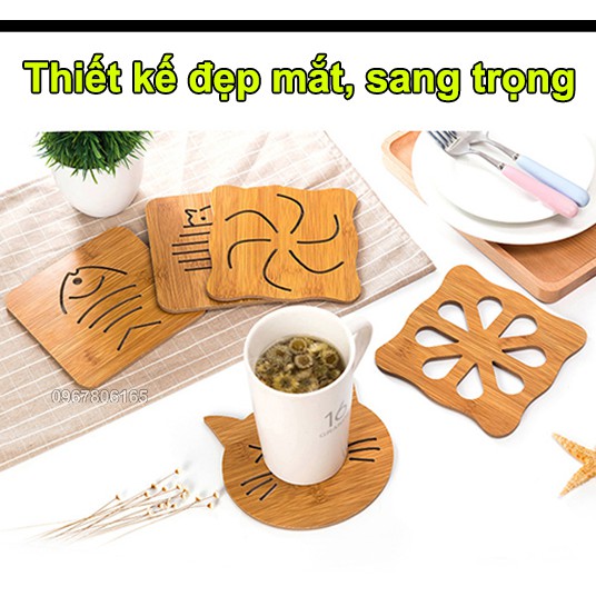 Miếng lót nồi bằng gỗ tre chịu nhiệt tốt - Tấm lót nồi gỗ nhiều hình ngộ nghĩnh