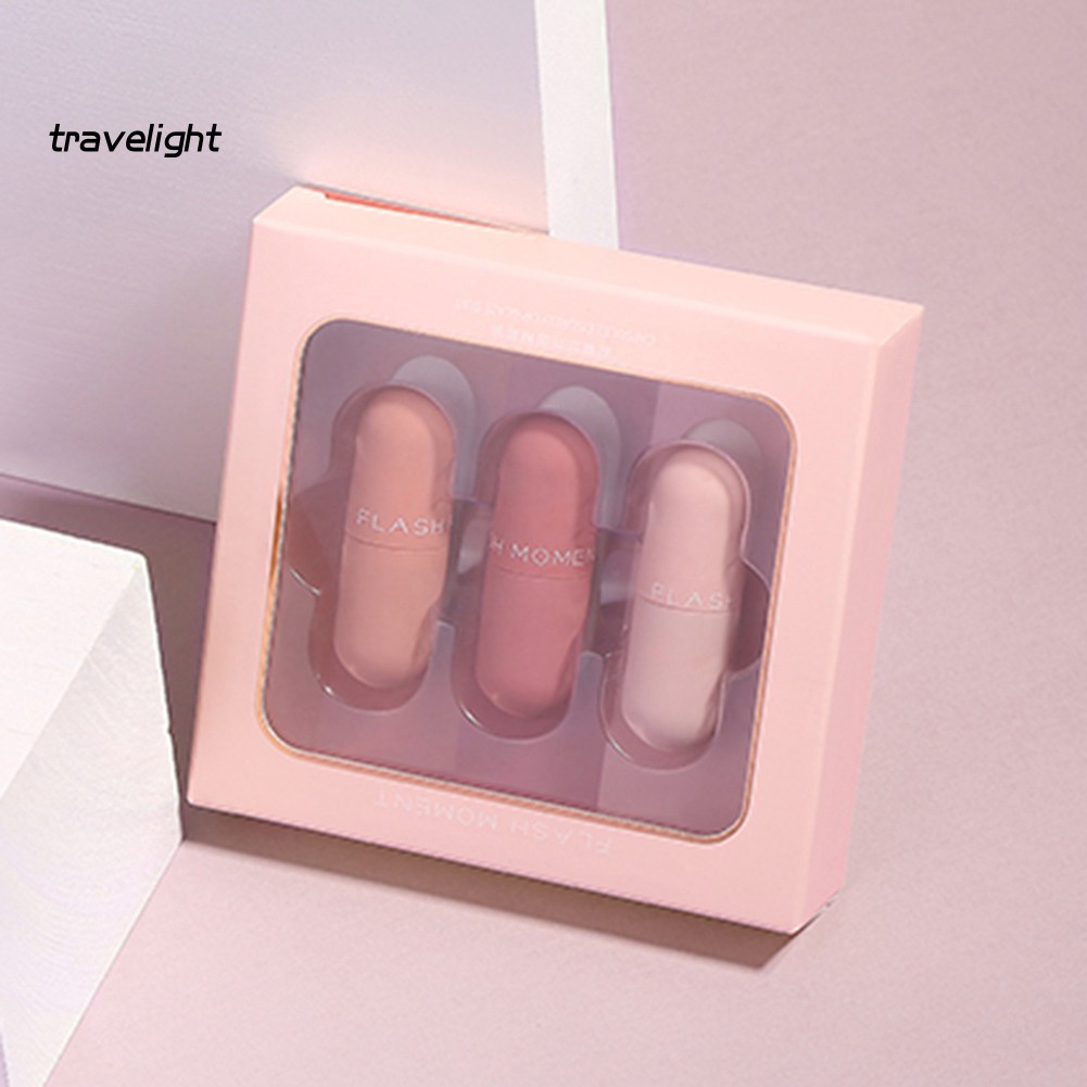 Set 3 son nhung lì dạng lỏng thiết kế vỏ hình viên thuốc mini dễ thương | BigBuy360 - bigbuy360.vn