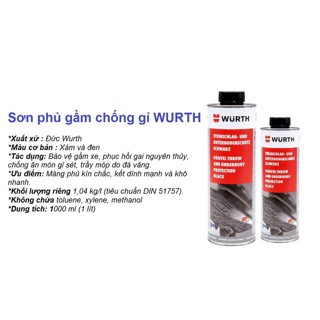 Xịt gầm Phủ gầm ô tô cao cấp WURTH GERMANY màu đen 1000ml chống ồn chống rỉ