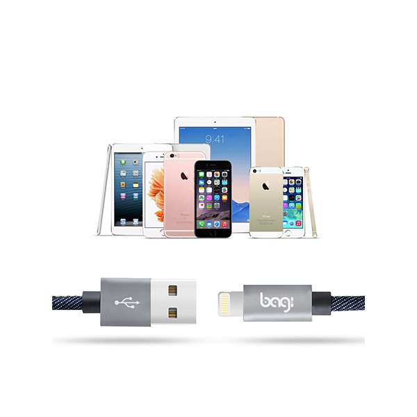 Dây cáp Lightning bọc da tiêu chuẩn MFI Bagi chính hãng cho Iphone +MFI-S100+