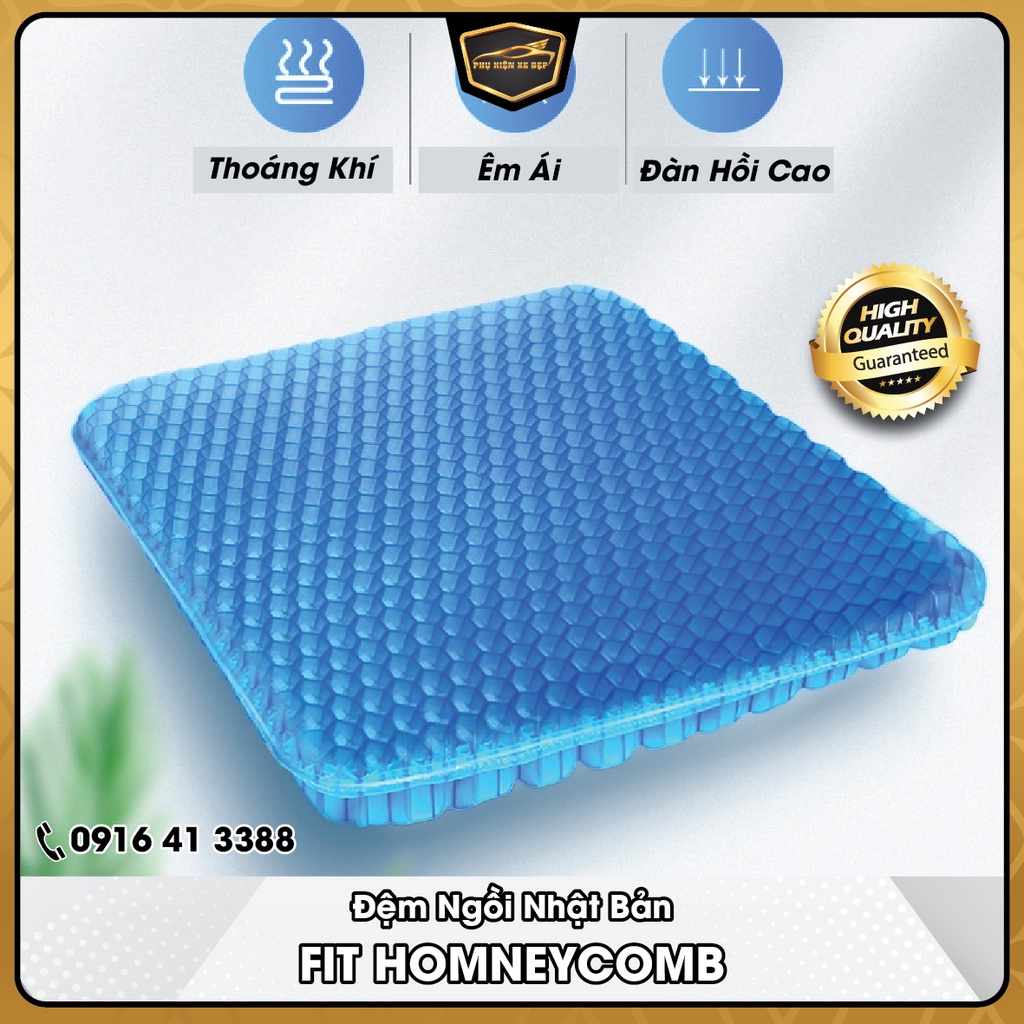 FIT HOMNEYCOMB - Đệm Ngồi Gel lưới 3D Thoáng Khí Tuần Hoàn Máu, Tiện Lợi - Chống Đau Mỏi Lưng ⚡️MADE IN JAPAN⚡️