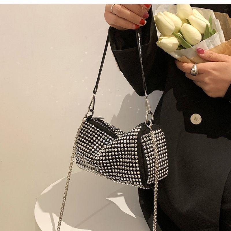 Túi xách nữ xách tay kẹp nách đính đá kèm dây đeo chéo mềm đẹp mix đồ siêu sang jumito