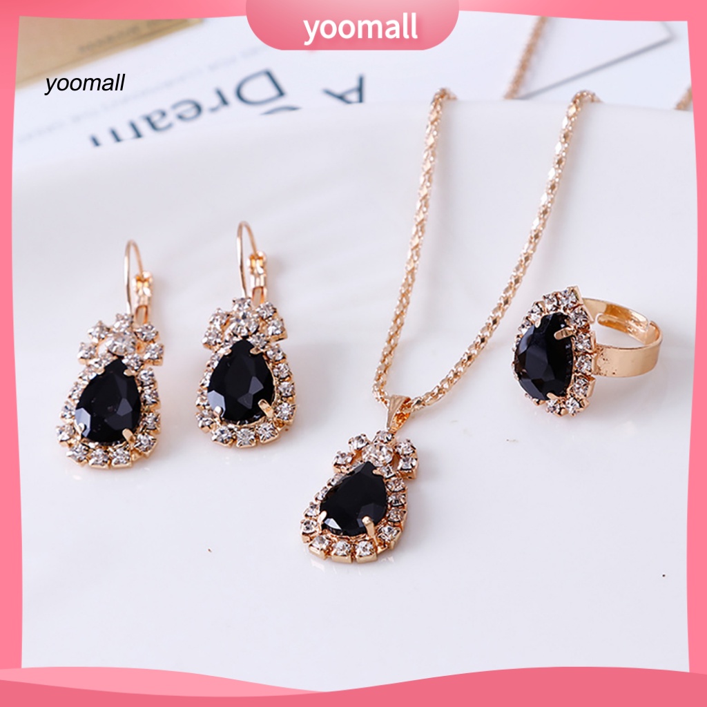 Bộ Trang Sức Đính Đá Hình Giọt Nước Lấp Lánh 6 Màu