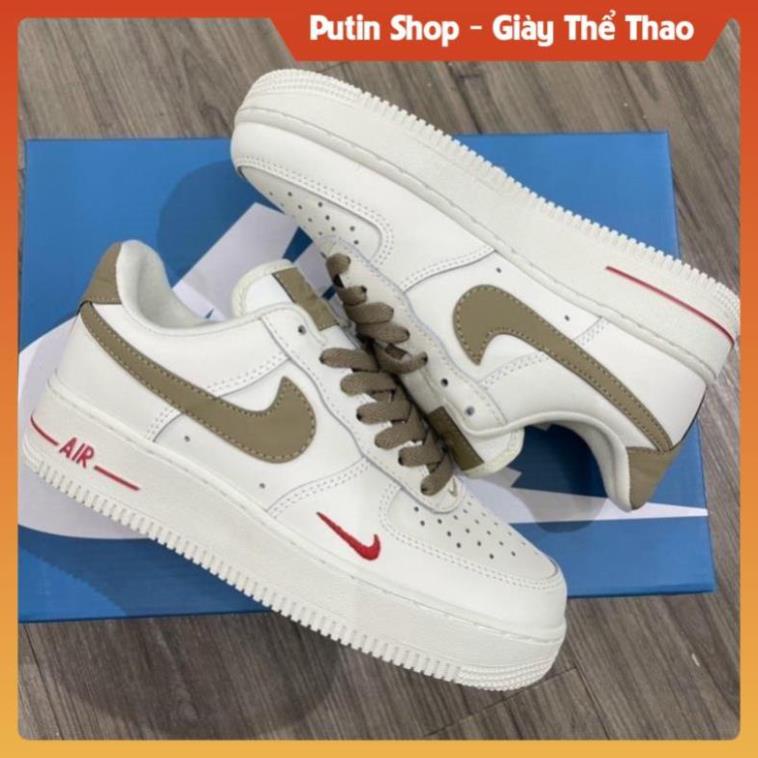 Giày_Nike Nam Nữ, Giày AF1 Low White Brown Gold Full Box, Giầy AF1 Nâu Kem Trắng Đen Full Box ☢️