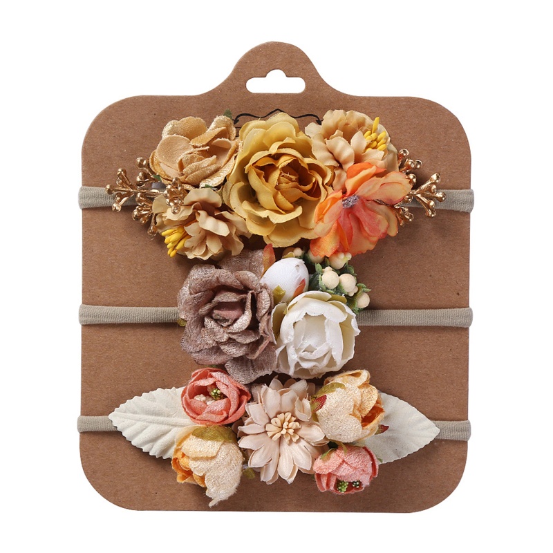 Set 3 Băng Đô Đính Hoa / Vương Miện / Lá Nhân Tạo Co Giãn Cho Bé Sơ Sinh