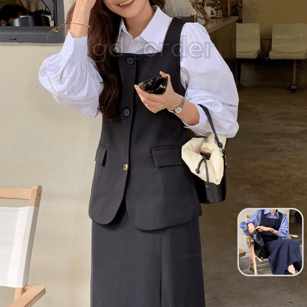 B71|Set bộ blazer nữ áo gile khoác croptop, váy cạp cao bút chì dài rộng xẻ tà gd_order