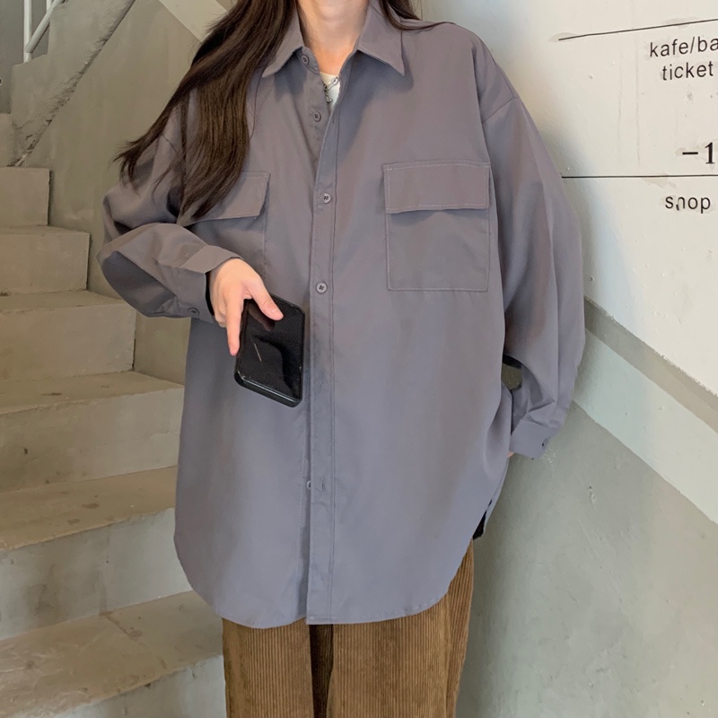 ZHELIHANGFEI Áo Sơ Mi Chống Nắng Tay Dài Dáng Rộng Màu Sắc Đơn Giản Dễ Phối Đồ