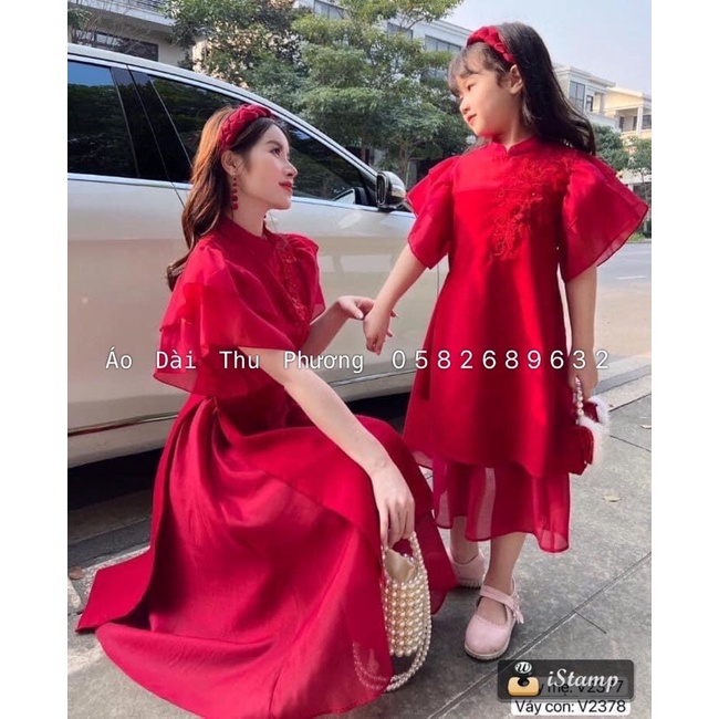 SÉT Ao Dài Mẹ và bé màu đỏ, mẫu hot nhất ❤️. Kèm bờm