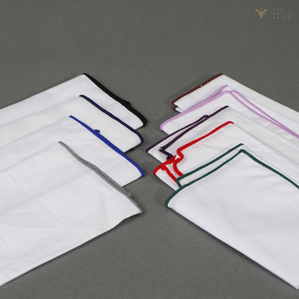Khăn túi trắng THE SUITS HOUSE viền nhiều màu mẫu ngẫu nhiên