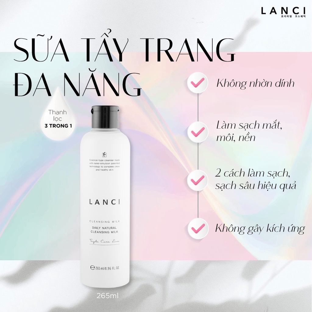 Sữa Tẩy Trang Lanci Chính Hãng Làm Sạch Da Đa Năng, Dưỡng Ẩm, Mịn Da Daily Natural Cleansing Milk 300ml-Hợp Mọi Loai Da