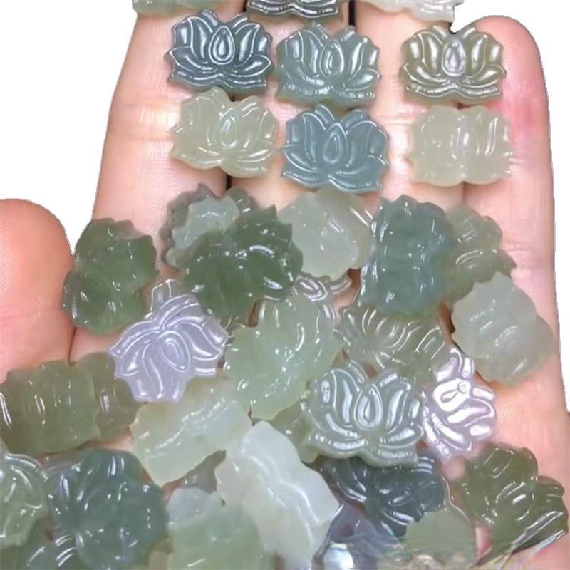 Bingying Pavilion Hetian Stone Lotus Chạm Khắc Xuyên Qua Lỗ Vòng Tay Nhỏ DIY