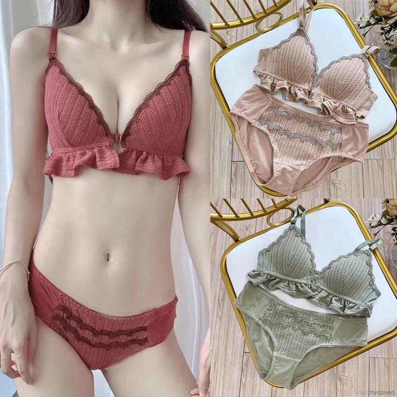 Bộ áo ngực phối nhún bèo + quần lót gợi cảm cho nữ