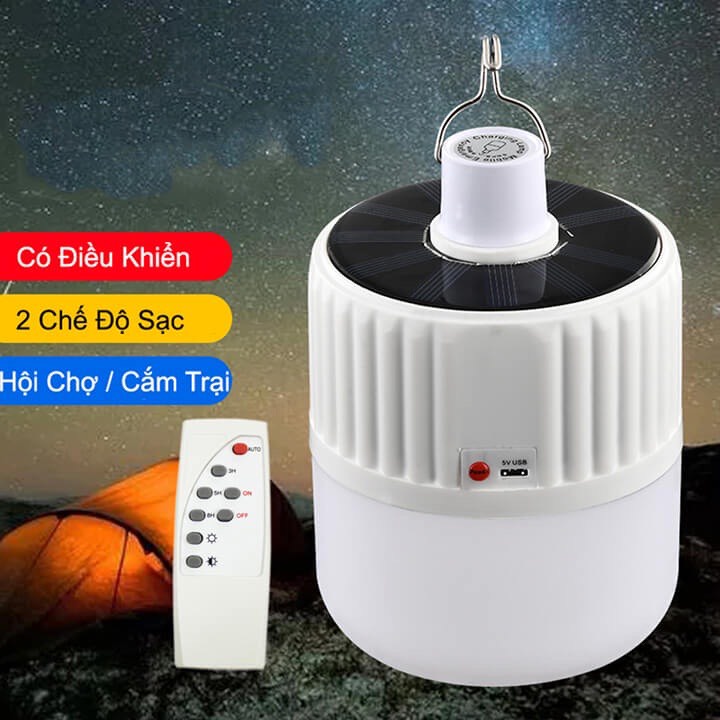 Bóng Đèn Led 120W Tích Điện Và Sạc Năng Lượng Mặt Trời Có Điều Khiển Từ Xa Kèm Theo Củ Sạc