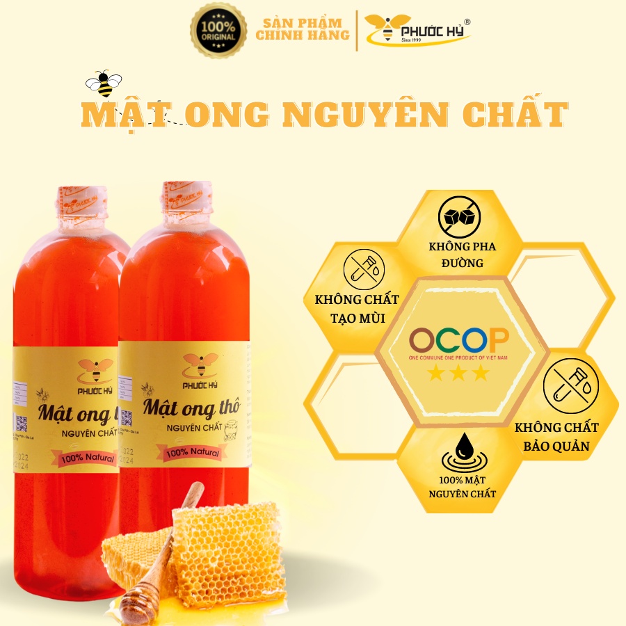 mật ong thô nguyên chất thiên nhiên thực phẩm đồ uống dinh dưỡng Phước Hỷ 500ml