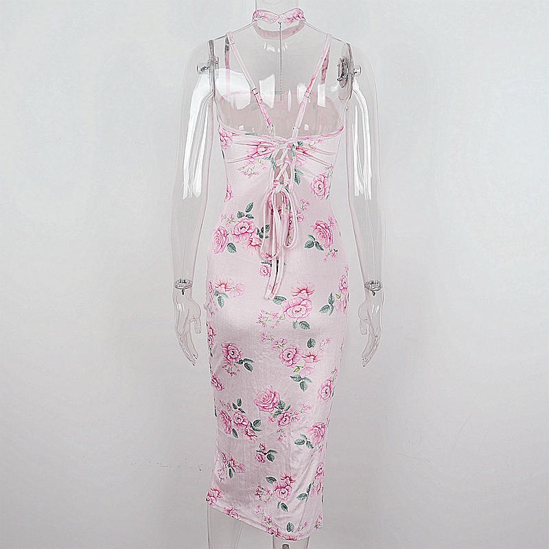 Đầm Hai Dây Xẻ Tà Hở Lưng In Họa Tiết Hoa Thời Trang Quyến Rũ Cho Nữ