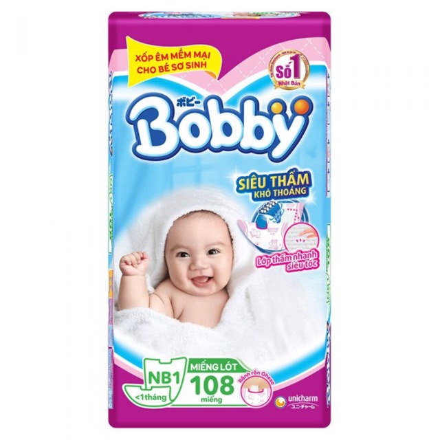 Miếng lót sơ sinh Bobby NB1 64/ NB1 108 miếng cho bé