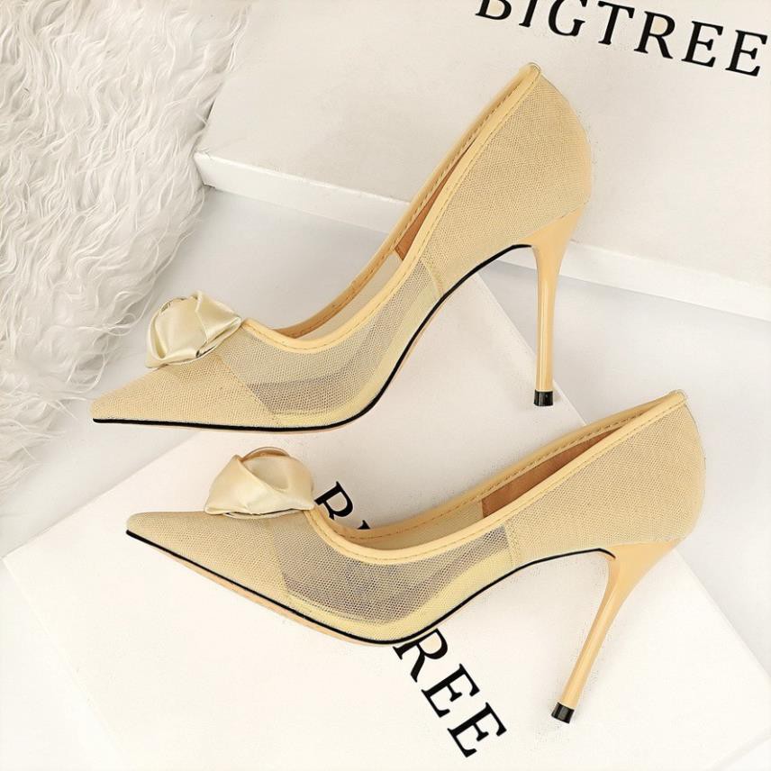 GIÀY CAO GÓT BIGTREE CAO GÓT HỞ MŨI SATIN HOA HỒNG 1853-2 PRR