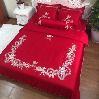 Set chăn ga gối Lụa trần bông phòng cưới đẹp miễn chê