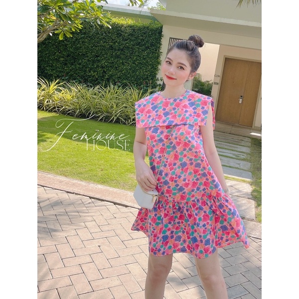 Đầm Hoa Nhí Thuỷ Thủ, váy hoa nhí, váy thuỷ thủ, váy suông xinh, đầm thuỷ thủ