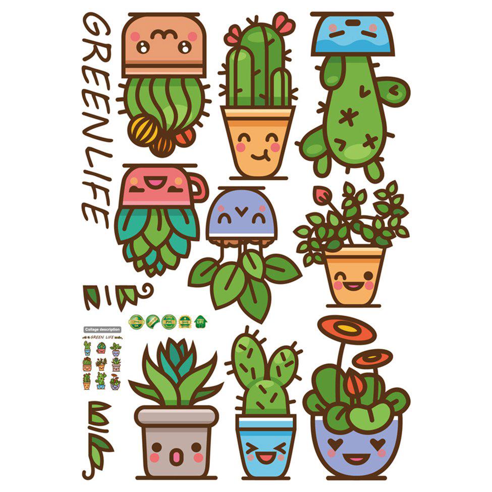 Sticker PVC dán tường hình chậu cây xương rồng trang trí phòng khách