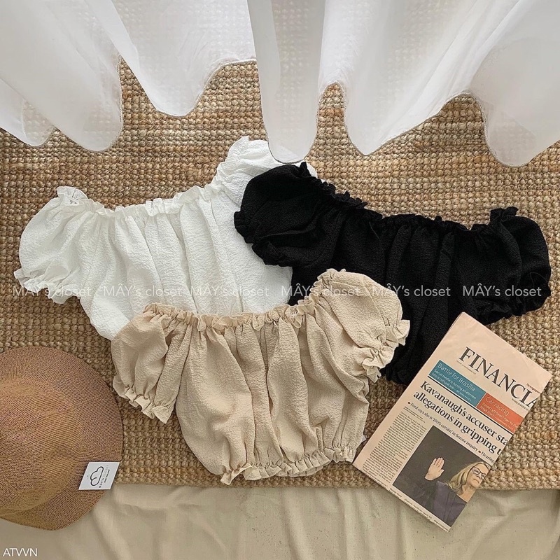 Áo trễ vai vải nhăn