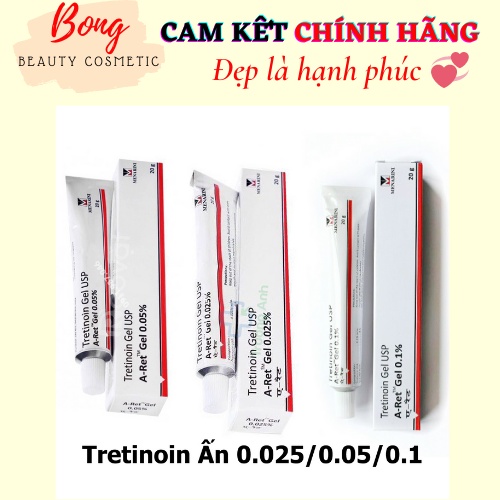 Tretinoin Aret 0.1% - 0.05% - 0.025% gel (20g) giảm mụn, chống lão hóa, tre tretinol Ấn Độ