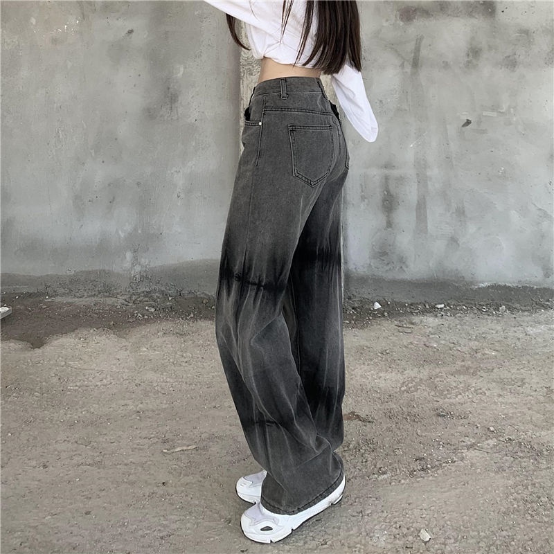 Quần Jean Nữ Lưng Cao Dáng Rộng Phong Cách Harajuku Đường Phố Mới