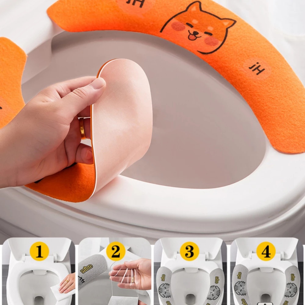 1 Cặp Miếng Lót Bồn Cầu Mềm Mại Kiểu Hoạt Hình Dễ Thương DIY