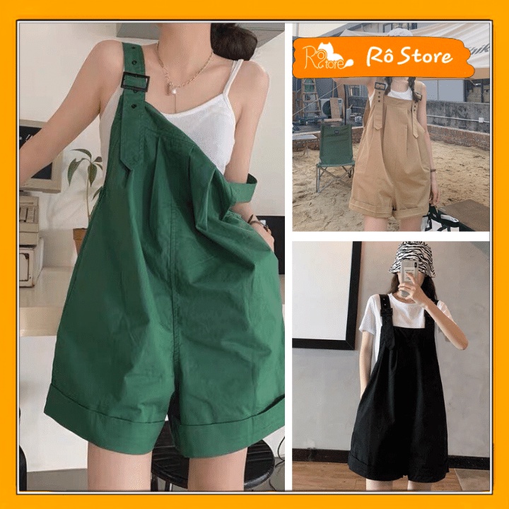 Quần sooc yếm kaki hot trend form rộng chất liệu cotton kaki không bóng phong cách nặng động trẻ trung Rô Store Y07