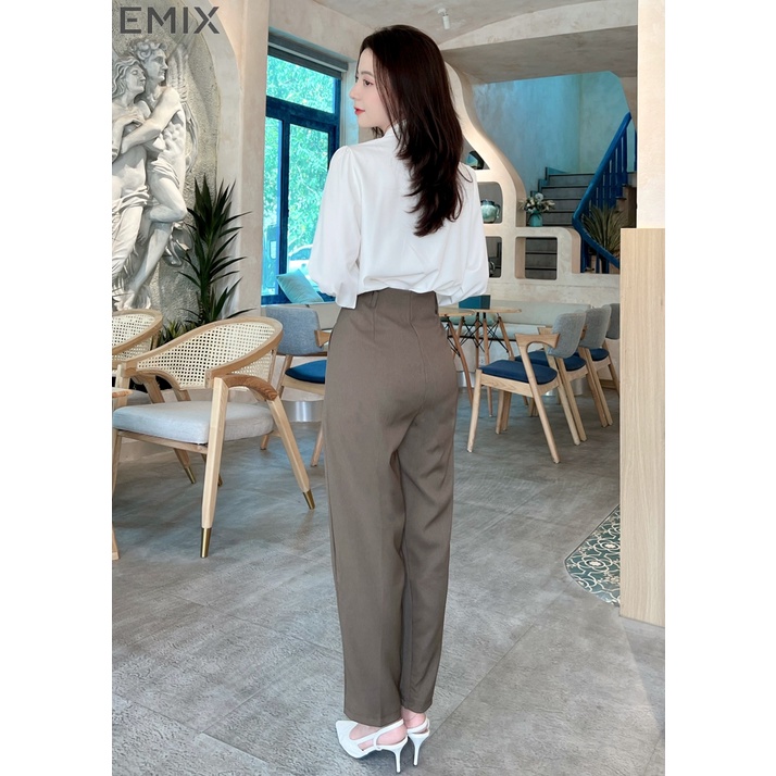 Quần baggy cạp liền kèm beggi EMIX (4 màu), basic, dáng dài, cạp cao, form vừa, triết eo, chất ruby 561