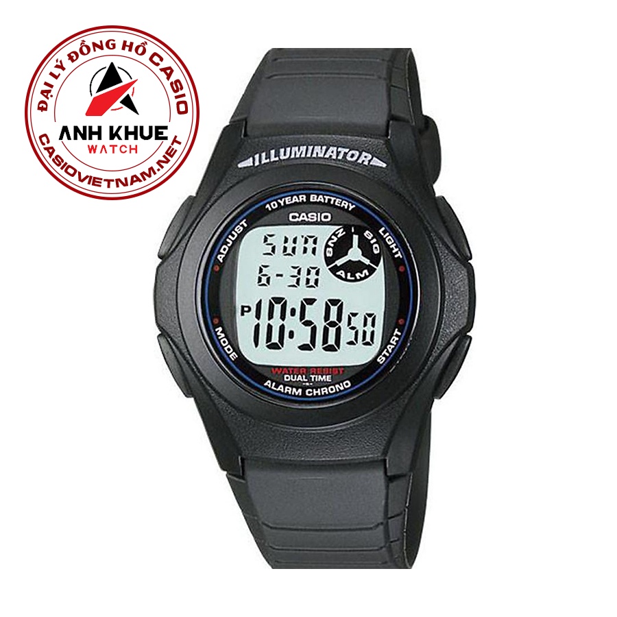 Đồng hồ Casio Nam - Nữ F-200W-1ASDF dây nhựa, chống nước, có đèn led, pin 10 năm