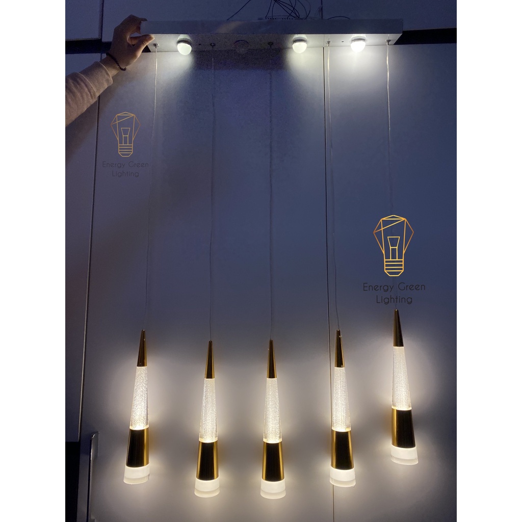 Bộ 5 Đèn Thả Trần Energy Green Lighting Thủy Tinh Hình Ống DGT-099 - Có Đế Đèn Phát Sáng