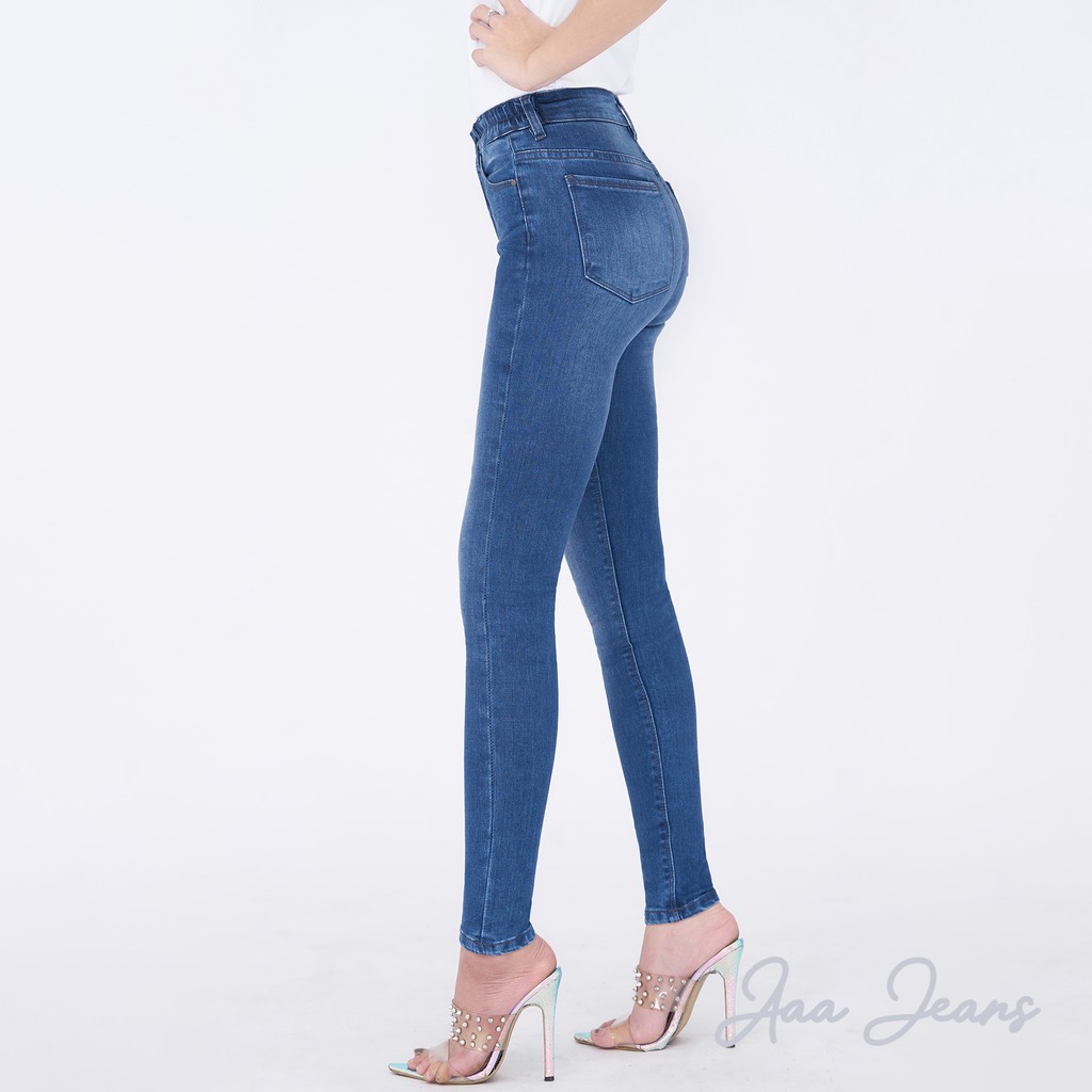 [Mã WABRLOW5 giảm 15% đơn 300K] Quần Bò Nữ Cạp Chun Aaa Jeans Dáng Skinny Xanh Dương