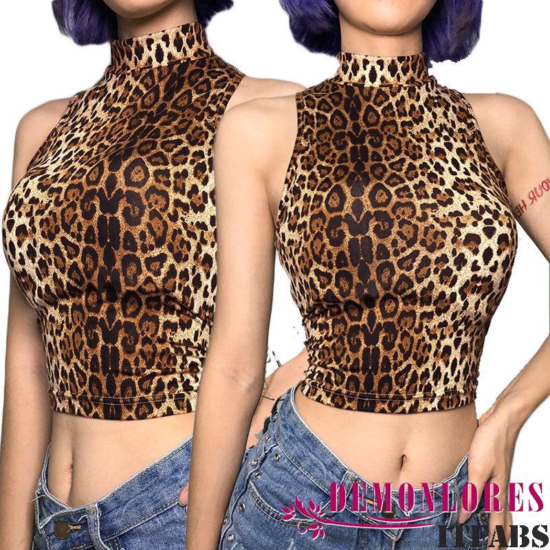 [Mã FAMAYWA giảm 10K đơn 50K] Áo Lửng Cổ Cao Họa Tiết Da Báo Gợi Cảm Cho Nữ