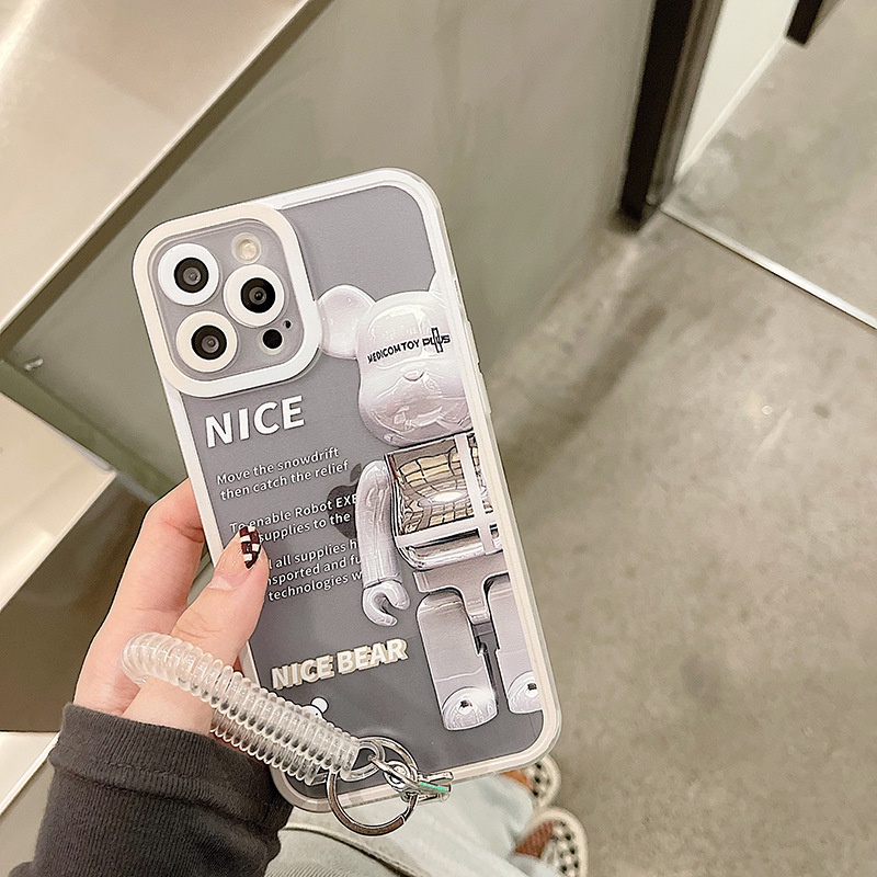 Ốp Điện Thoại Mềm Trong Suốt In Hình Gấu Hoạt Hình Có Dây Đeo Cho iphone 12promax/13pro/11/xr/xs/max/6/7/8plus