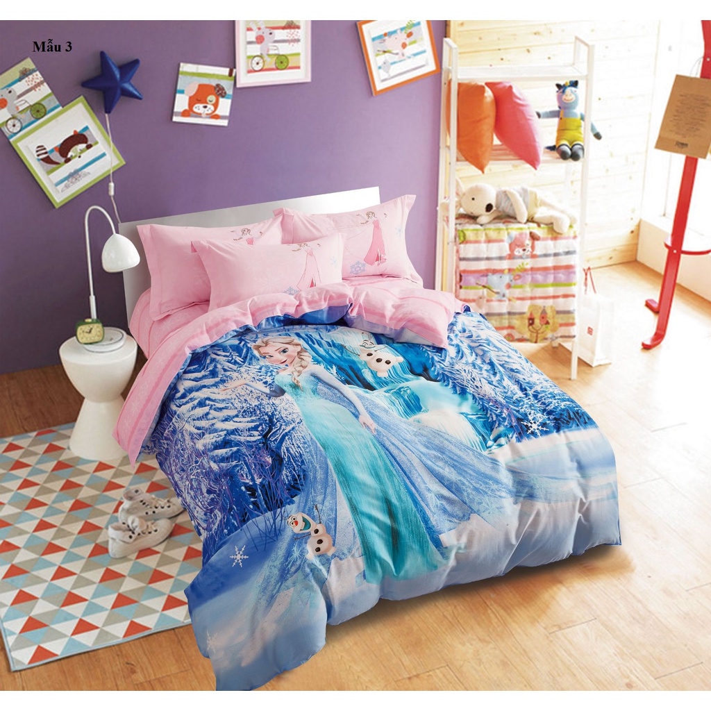 GC0172 Bộ chăn ga gối cho giường 1.2-1.35*2m Cotton 100% hình Elsa công chúa hàng nhập