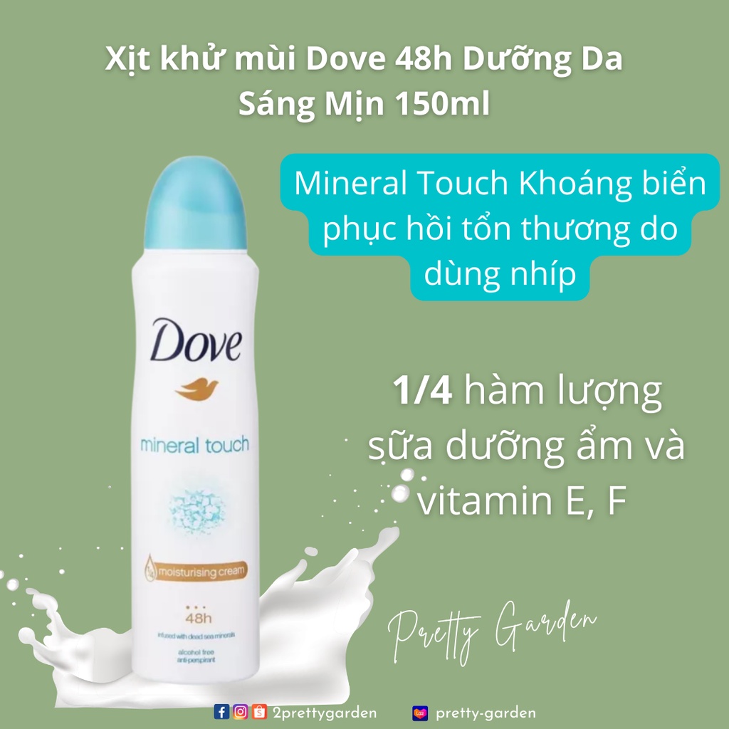 Xịt khử mùi Dove 48h Dưỡng Da Sáng Mịn 150ml UK