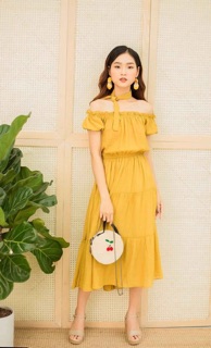 G beauty Đầm Maxi Vàng Và Trắng