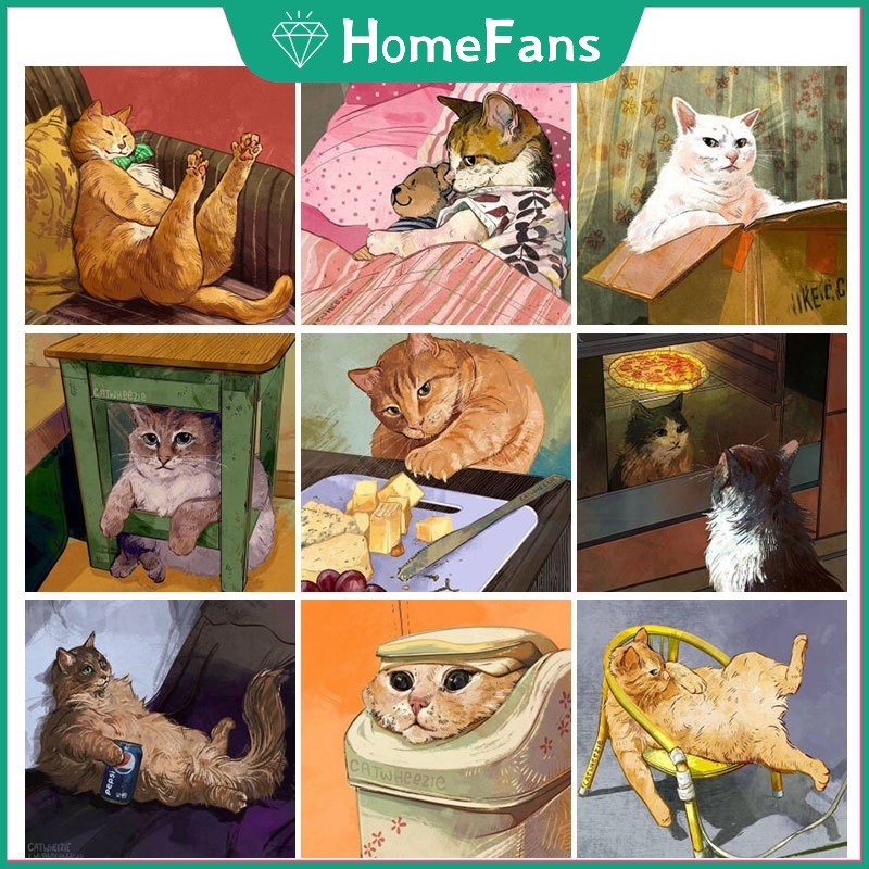 Bộ Tranh Đính Đá 5D Họa Tiết Chú Mèo Dễ Thương Độc Đáo diy 30x30cm