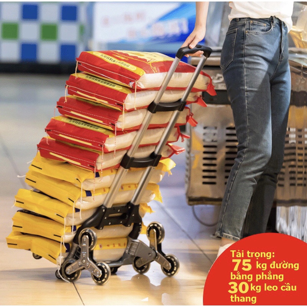Xe Kéo Hàng 2 Bánh Đẩy Hành Lý Hợp Kim Nhôm Cao Cấp Xe Đẩy Gia Đình Gấp Gọn Tải Trọng 70Kg