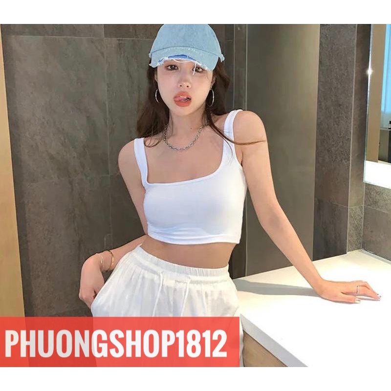 Áo Croptop 3 Lỗ Cổ Vuông Nữ Sát Nách,Chất vải Gân Tăm 4 màu ❤❤Ảnh-video