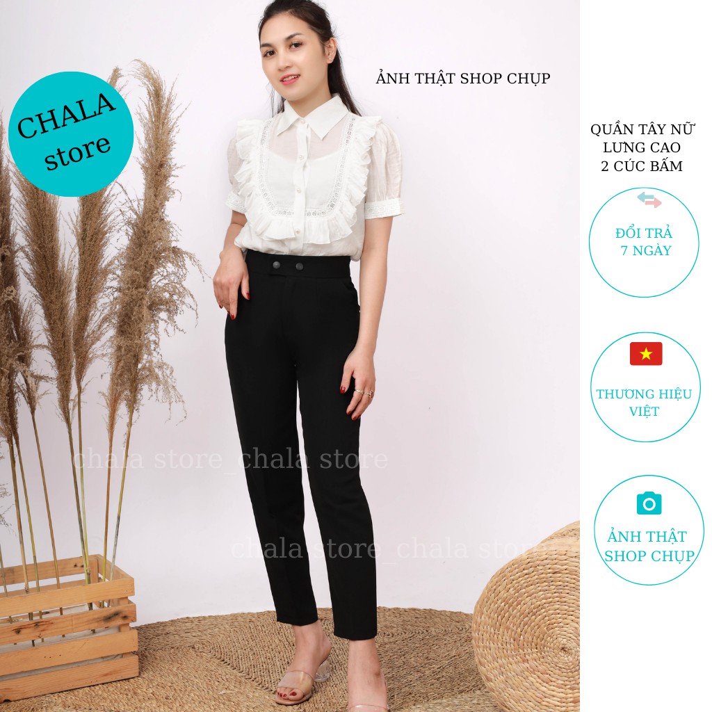 Quần Tây Nữ Cạp Cao 2 Cúc Bấm Chất Đẹp Dáng Baggy_Quần Công Sở Phom Dáng Chuẩn Đẹp
