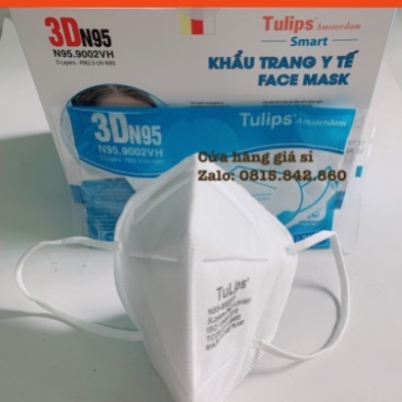 Hộp 30 Cái Khẩu Trang Tulips 3D N95 Lọc Bụi PM2.5 siêu Mịn - 9002VH Trắng