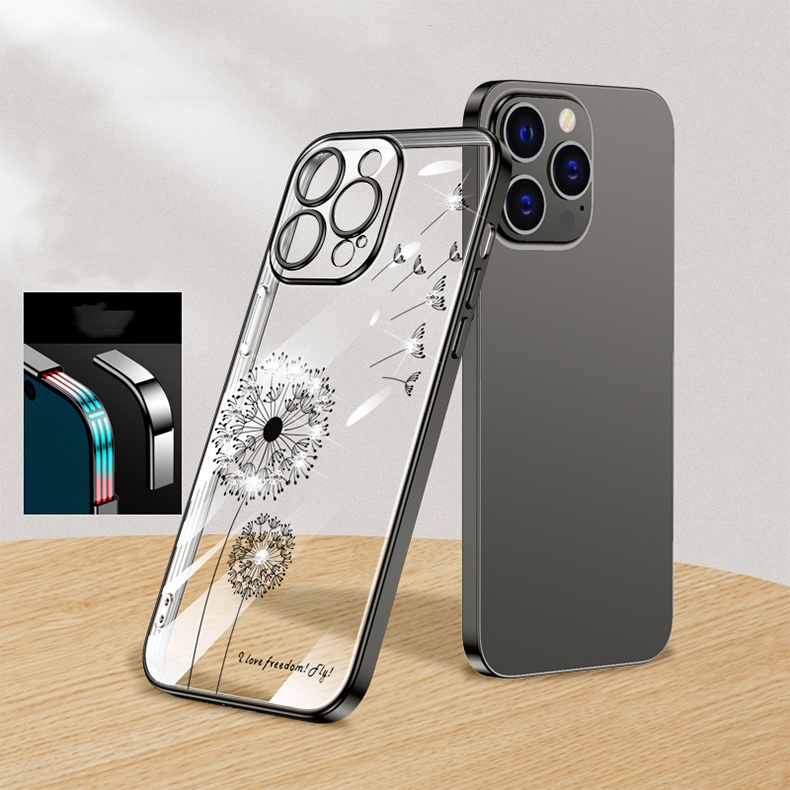 Ốp Điện Thoại TPU Mềm Mỏng Trong Suốt Mạ Điện Họa Tiết Hoa Bồ Công Anh Cho iPhone 14 13 12 11 Pro Max