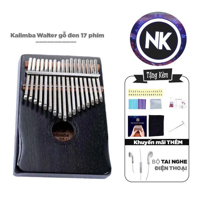 Đàn Kalimba Walter Gỗ Đen 17 Phím Tặng Kèm Tai Nghe Điện Thoại - Hàng Có Sẵn