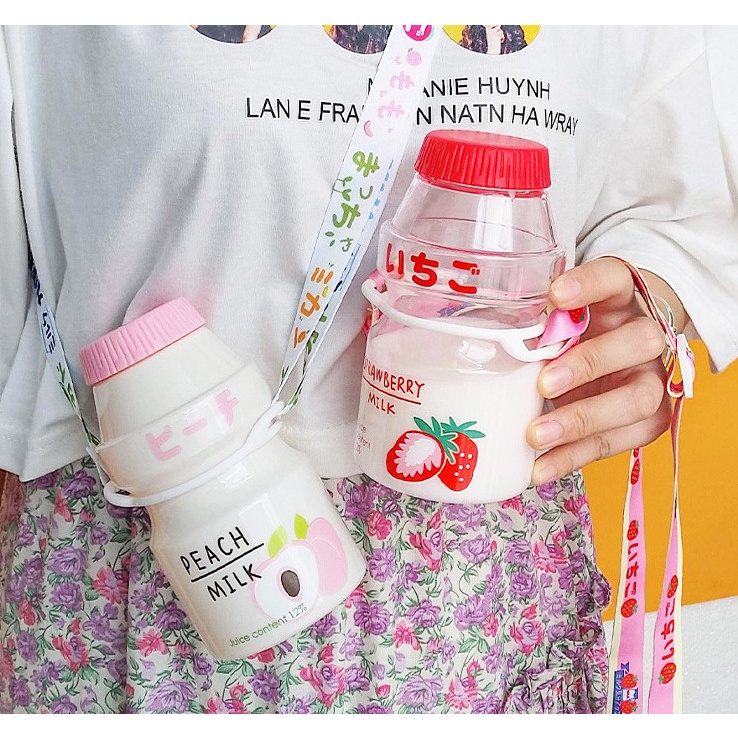 Bình Đựng Nước Hình Hộp Sữa Chua 480ml In Hình Trái Cây Phong Cách Nhật bản, Hàn Quốc Siêu Dễ Thương