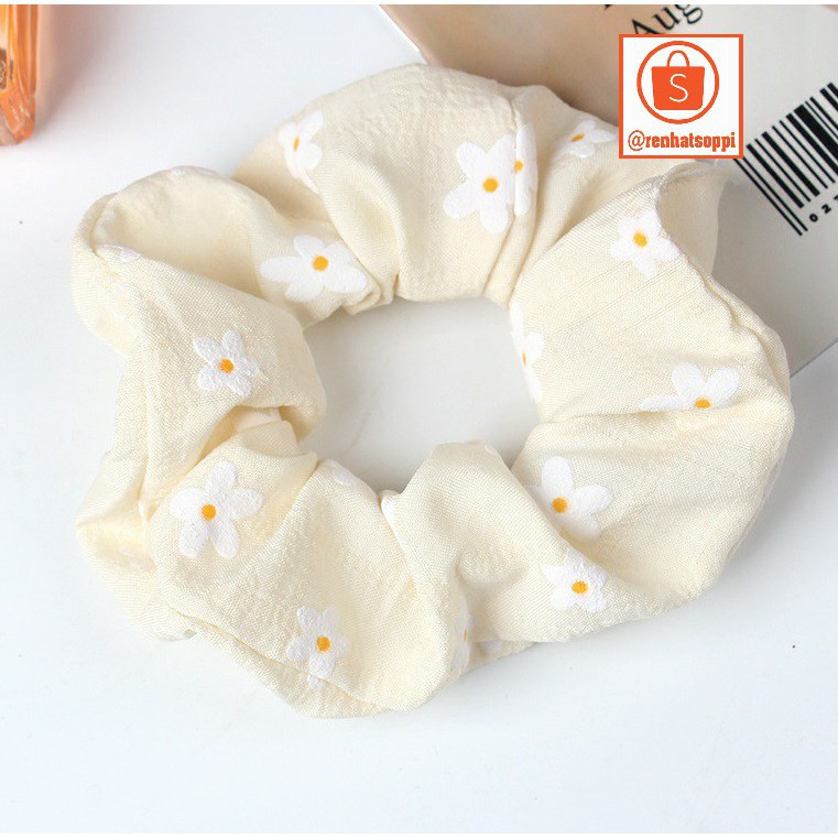 Dây buộc tóc Scrunchies, cột tóc bằng vải hình hoa cúc đẹp