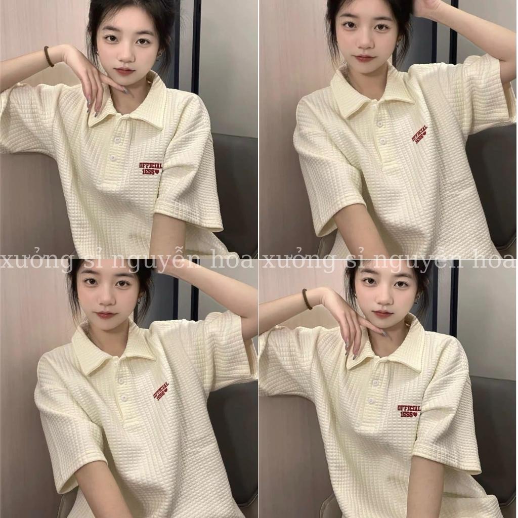 Áo polo thun xốp thêu chữ form dáng rộng unisex nam nữ mặc được phong cách hàn quốc trẻ trung năng động